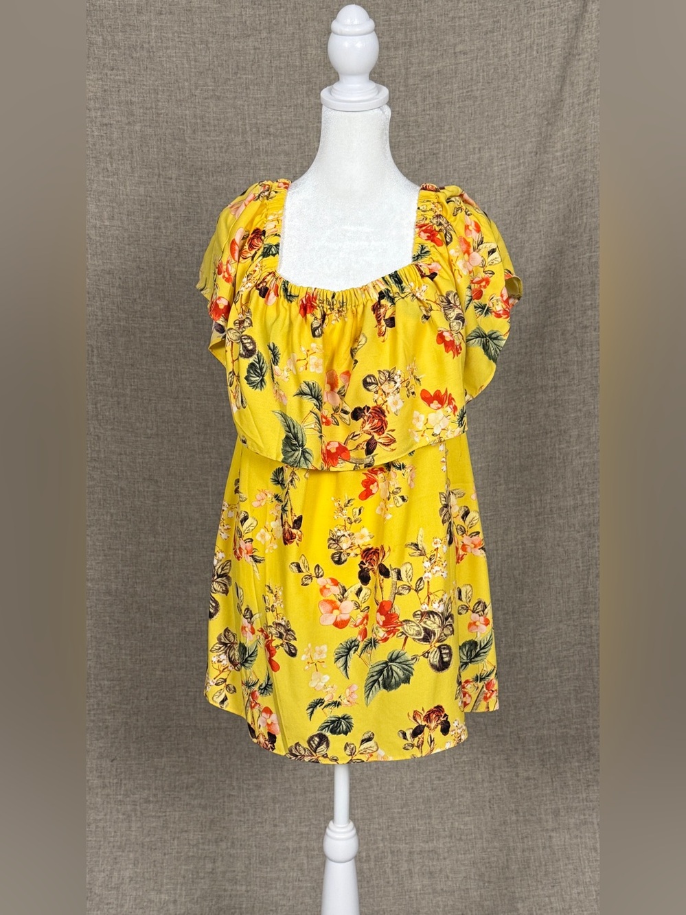 Rose & Olive Yellow Floral Ruffle Neck Sleeveless Tunic